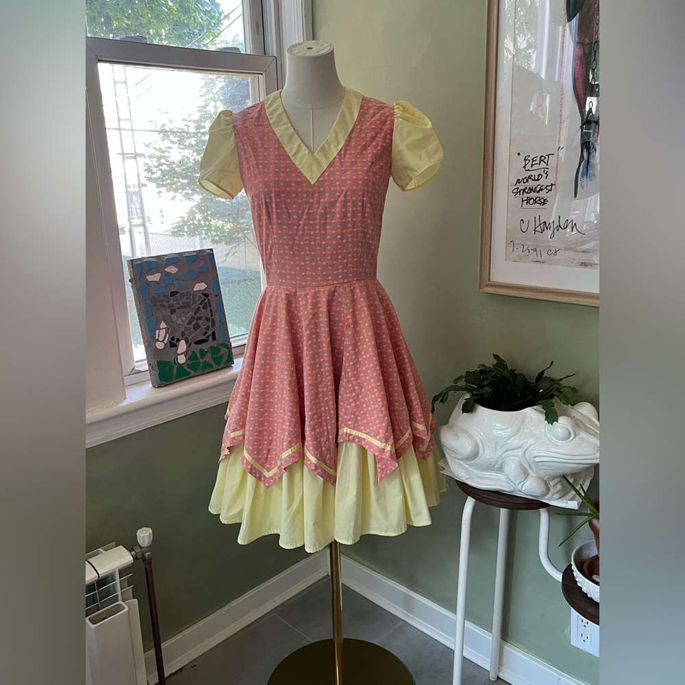 Vintage frilly pink and yellow dress by Dolly Kress